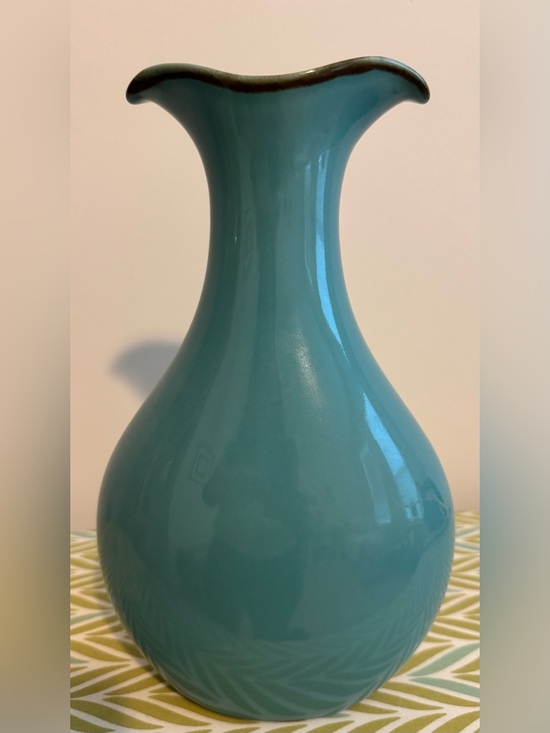 Southern Living At Home Other - Southern Living At Home 12” Teal Gloss Ceramic Vase with Wavy Edge
